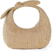 [COMPUKAS] Woven Beach Handbag with Bow Detail Lightweight Summer Clutch Purse for Vacation Parties Durable and Stylish Straw Tote Bag for Women