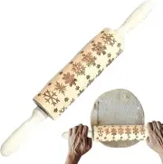 Ziabxhn Embossed Wooden Rolling Pin | Christmas Baking Cookie Stamps Wooden E...