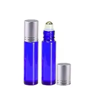 10 ML Cobalt Glass Roller Bottles with Metal Ball & Silver Cap, 10 Roll Ons, NEW