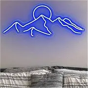 Hanging Art Neon Signs Mountain Neon Sign Light-Colorful Sunset Sign Lamp For Bedroom Living Room Hotel Wall Neon Sign Party Decoration 17.1cm×40cm(Blue)