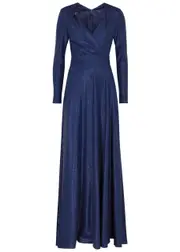 Talbot Runhof Wrap-effect Metallic Gown - Dark Blue - 38 (UK12 / M) 38 (UK12 / M)