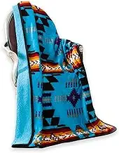 Southwest Design (Navajo Print) Sherpa Lined Throw 16112 Turquoise Blue