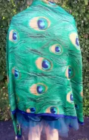 PEACOCK FEATHER TOP LOOK SHAWL SCARF 34" X 74"