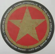 STARR HILL BREWERY Beer COASTER, Mat with STAR, Charlottesville, VIRGINIA