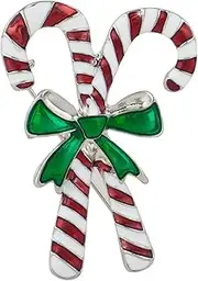 [Lux Accessories] Silvertone Candy Cane Green Ribbon Cute Holiday Fashionable Pin