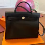 二手正品HERMES 愛馬仕 HERBAG 31 全黑 防水布 銀扣 手提包 單肩包 子母包 男女同款 情侶款