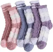 [zfyanssee] Fuzzy Socks for Women Girls, 6 Pairs Winter Warm Fuzzy Socks Soft Cozy Socks for Indoor, Multicolor, One size