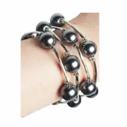 TIGERSTARS MULTI STRAND PEARLY DARK GRAY MOTHER OF PEARL SILVER WRAP CUFF BANGLE