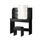 Oikiture Dressing Table Stool 10 Led Bulbs Black 139cm Particle Board