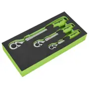 Sealey Extendable Ratchet Wrench Set 3pc 72 Teeth Soft Grip In A Tray S01285