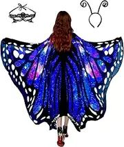 Adult Butterfly Costume Women Monarch Butterfly Wings Adult Moth Wings Two Layer Cape Shawl Halloween 3Pcs Mask Hairband