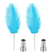 2 Pcs Vintage Feather Ballpoint Pen with 2 Pcs Stand Holder, Blue