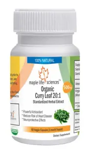 ORGANIC Curry Leaf 20:1 Extract Capsules (Murraya koenigii) Pure No Fillers