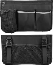Adjustable Wheelchair Storage Organizer - Water-Resistant Bag with 4 Compartments, Universal Straps for Wheelchairs/Rollators/Walkers, Lightweight Travel Accessories (Black)