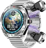 [Generic] Smart Watch + Earphones Fitness Tracker with Call Receive/Dial,1.52'' Touch Screen Smartwatch Activity for Women Men Compatible with Android iPhone iOS (Silver1)