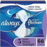 Always Infinity Feminine Pads with Wings for Women, Size 5, Extra Heavy Overnight, Unscented, 22 Count - Pack of 3 (66 Count Total)