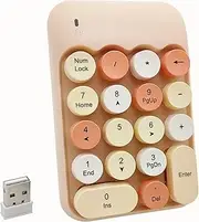 Wireless Number Pad, Ergonomic Cute Colorful Retro Mini Portable Numeric Keypad, 2.4G Cordless External Keyboard for Computer, Laptop (Milk Tea)