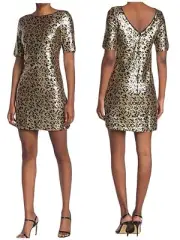 Betsey Johnson Women's Sequined Leopard Print Mini Shift Dress Size 2 NWT $148