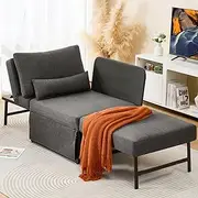 ZZW 4-in-1 Sleeper Chair Bed Convertible Multi-fuction Sofa Bed Chair w/Adjustable Backrest Assembly-Free Linen Folding Sofa Ottoman Couch Bed Chair for Living Room Apartment Office (Dark Grey)