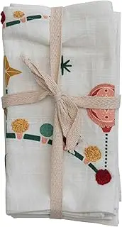 [Creative Co-Op] 18' Square Cotton Slub Printed Cloth Napkins wEmbroidery, Multi Color, Set of 4