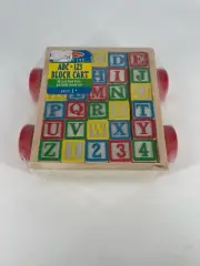 Melissa & Doug Classic ABC 123 Alphabet Wooden Block Cart 30 Wood Blocks 428607