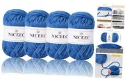 4 Skeins Crochet Yarn Soft Knitting Yarn for Beginners Cotton-Nylon Blend Blue