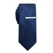2pc Jeff Banks Men's Stylish Modern Formal Tie & Tie Bar/Clasp Set Plain Navy