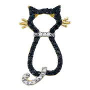 14k White Gold Black Diamond Kitty Cat Feline Outline Pendant 1/5 Cttw