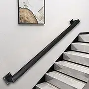 Handrail for Stairs Step, Wall Mount Staircase Handrails Banister Rails Support Kit, Stair Railing Hand Rail for Indoor Outdoor Stairs External Internal Outside Wall Mounted, Black (Size : 6ft/1.8m)