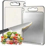 MYLB Double-Sided Chopping Board for Kitchen 304 Stainless Steel Wheat Straw PP Practical Size 36.5cm x 25cm, Non-Slip Edges, Deep Juice Groove, BPA-Free, Easy to Clean, Perfect for Everyday Use