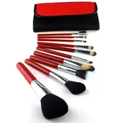 10 Piece Professional Makeup Brush Set Soft Bristle with Carry Case Red