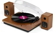 Vintage USB Audio Turntable with Dual Speakers & Bluetooth Connectivity
