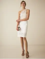 NEW Reiss Sophia One Shoulder Sheath White Foral Lace Dress - US 8/UK 12