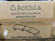 Aothia Large Dual Monitor Stand Riser, Solid Wood Desk Dual, Black Walnut