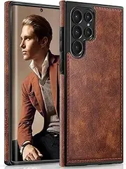 [LOHASIC] for Galaxy S22 Ultra Case, Premium Leather Luxury Business PU Non-Slip Grip Shockproof Bumper Full Body Protective Cover Phone Cases for Samsung Galaxy S22 Ultra 5G 6.8 inch - Brown
