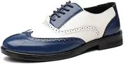 [SayfuR] Dress Oxford Shoes for Men Lace Up Brogue Embossed Wing tip PU Leather Two Tone Oxford Shoes Low Top Rubber Sole Block Heel Anti-Slip Slip Resistant(Blue White,7.5 UK)