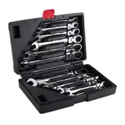 OZNALA 12Pc Flexible Head Ratchet Spanner Set Long Wrench Double End Metric 8-19mm