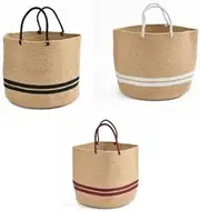 YARRA TEXTILES Jute cotton baskets | Rope baskets for Plants| Wicker storage baskets | Handmade Storage Baskets | Multi-Purpose Baskets with Handle (set of 3) (35 cm x 30 cm x 30 cm)