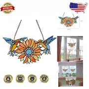 Handcrafted Stained Glass Suncatcher with Birds & Flowers – Home Decor Gift