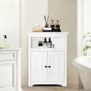 32" Corner Storage Cabinet with 2 Wooden Doors & Adjustable Shelves White
