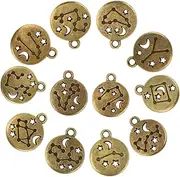 [PLAFOPE] Necklace Charms in Bulk: 72 Zodiac Pendants Hollow Carving for Jewelry Creations