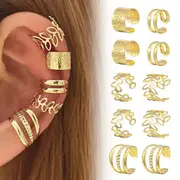 15Pcs Fake Helix Cartilage Conch Ear Cuffs Non-Piercing Clip-On Earrings-Gold