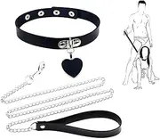 Collar Erotic Fetish SM Slave Cosplay Toy With Lead Chains - Adjustable Restraints Sex Set for Men Women, Black, One Size
