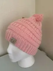 C.C Kids' Babies' Girls Soft Stretch Cable Knit Pom Pom Beanie Hat Pale Pink New