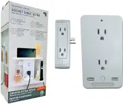 Sharper Image Socket Shelf Ultra 8 Port Surge Protect Wall Outlet Extender USB G