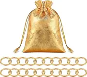 Chalyna 20 Pcs Gold Metal Gold Power Rings for Game Figure Display Dream Catcher Rings with Organza Bags with Gold Drawstring (1.18 x 1.2 inch)