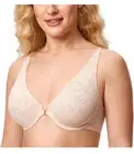 AISILIN Women's Lace Front Fastening Bra Plunge Sexy Underwire 34F Beige