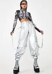 [Club Exx] Rave Action Holographic Cargo Pants
