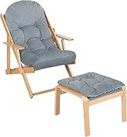 Giantex Recliner Armchair w/Footrest Stool Ottoman, 3-Position Adjustable Chaise Lounge, Sturdy Wooden Frame, Cushioned Seat, Removable Fabric Cover, Padded Folding Lazy Sofa Leisure Chair, Grey