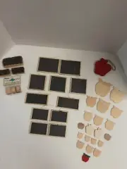 Variety Of Miniature Wooden Craft Chalkboard Ornaments, Erasers & Apples